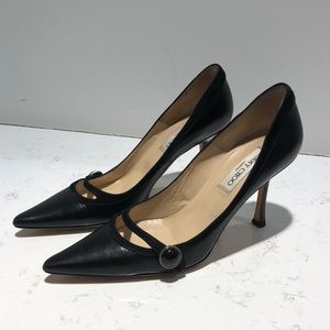 Jimmy Choo Black Leather Pumps w/ Mary Jane Cutout